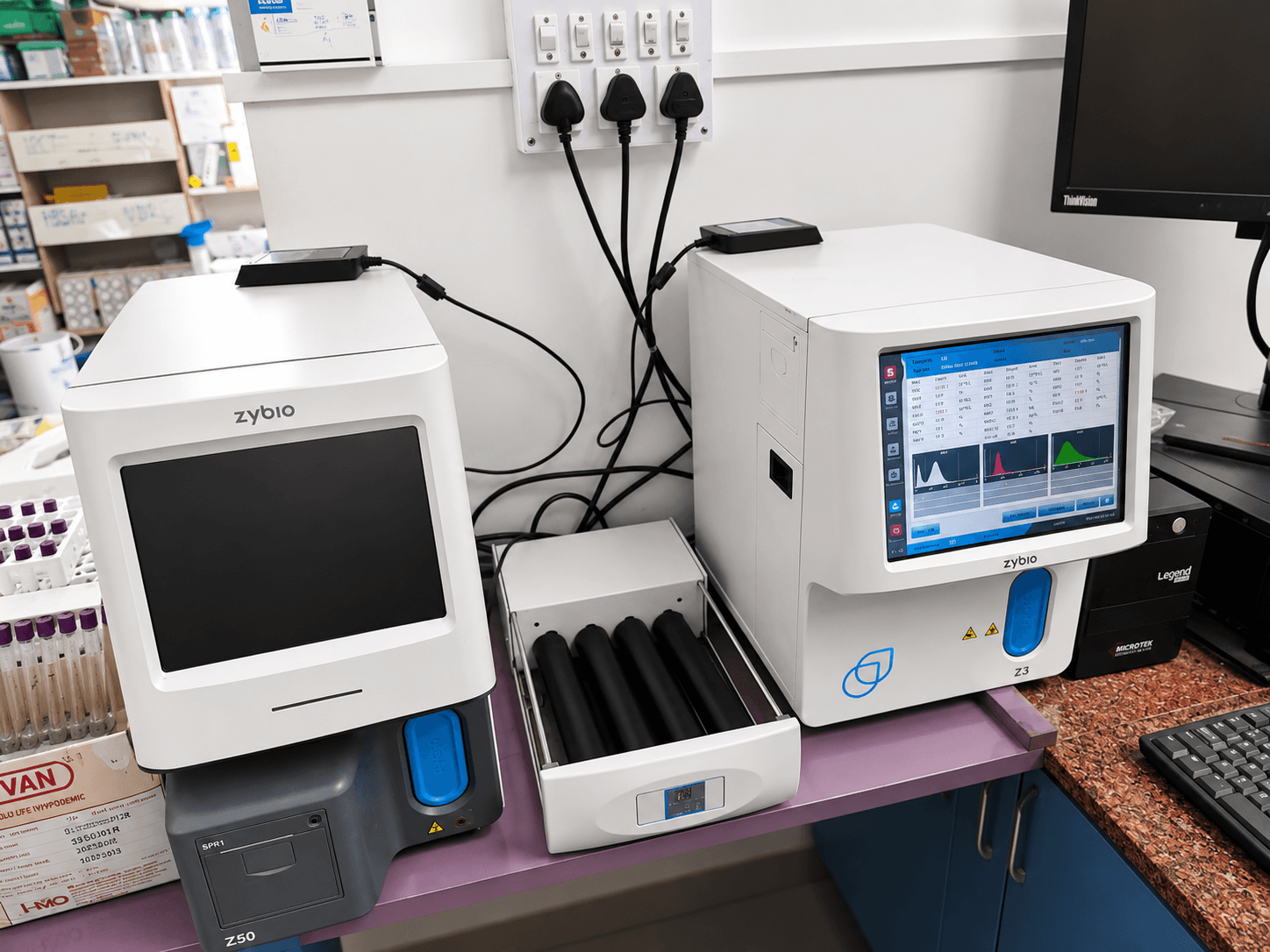 Automated blood analyzers at the Dubey Nursing Home laboratory